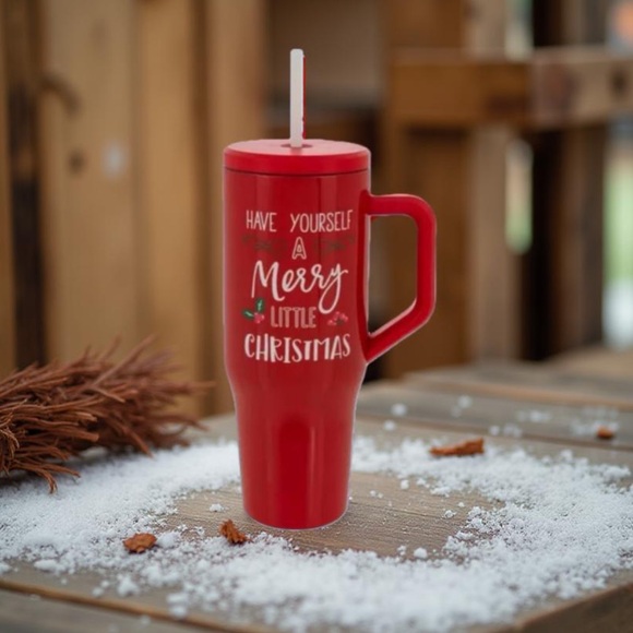 Red Christmas Travel Mug / Red Christmas Tumbler with Straw - Picture 8 of 11